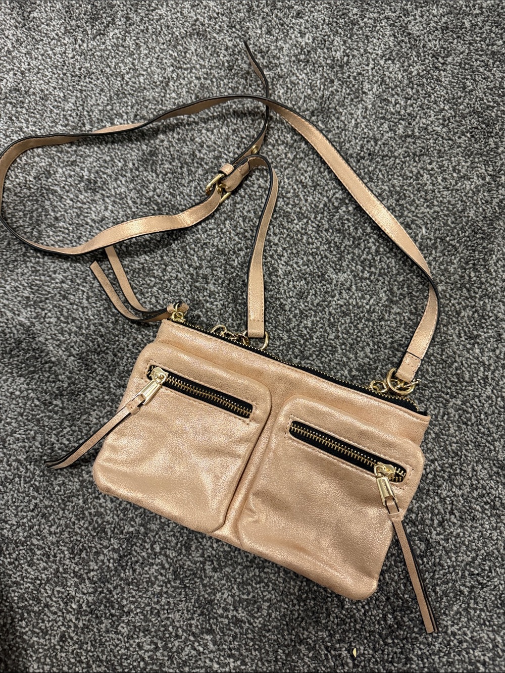 Juicy Couture Metallic Rose Gold Crossbody with Dual Front Zips